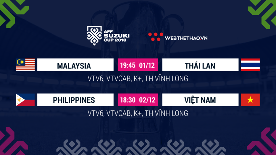 Lịch thi đấu AFF Cup 2018 mới nhất hôm nay 01/12