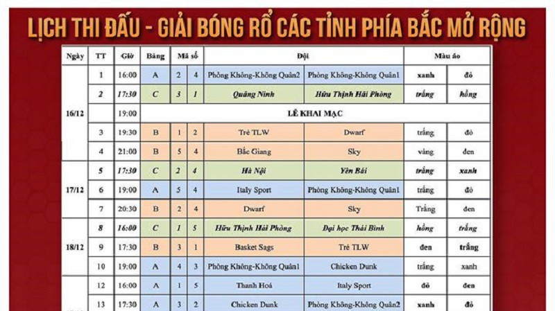 Lịch thi đấu giải miền Bắc mở rộng Audi Cup 2018