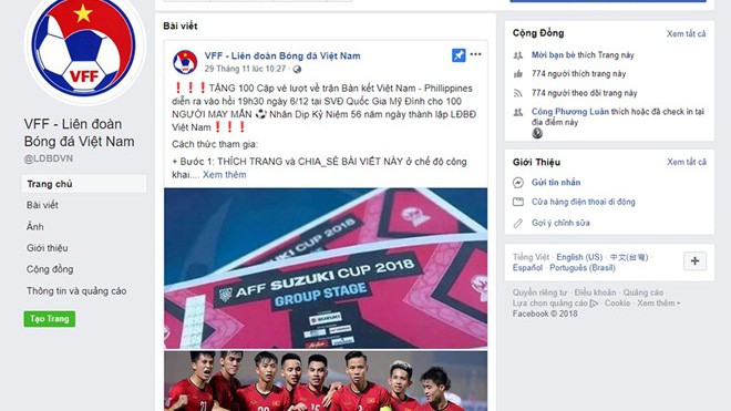 Cảnh giác với chiêu lừa đảo tặng vé bán kết AFF Cup 2018 trên Facebook