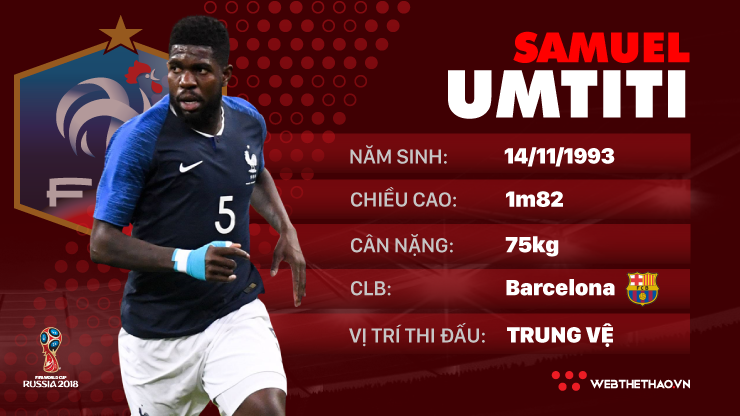 Thông tin cầu thủ Samuel Umtiti của ĐT Pháp dự World Cup 2018