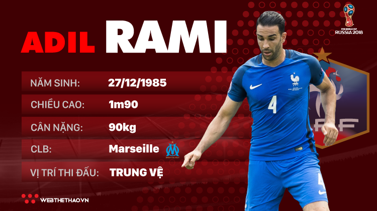 Thông tin cầu thủ Adil Rami của ĐT Pháp dự World Cup 2018