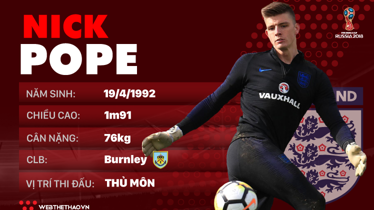 Thông tin cầu thủ Nick Pope của ĐT Anh dự World Cup 2018