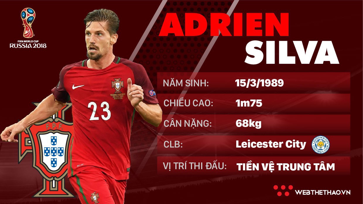Thông tin cầu thủ Adrien Silva của ĐT Bồ Đào Nha dự World Cup 2018