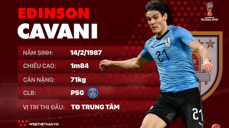 Thông tin cầu thủ Edinson Cavani của ĐT Uruguay dự World Cup 2018