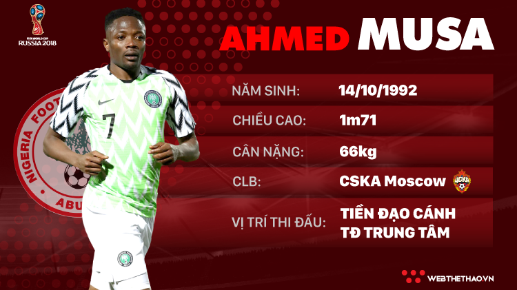 Thông tin cầu thủ Ahmed Musa của ĐT Nigeria dự World Cup 2018