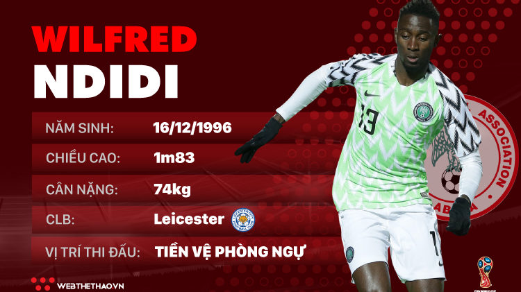 Thông tin cầu thủ Wilfred Ndidi của ĐT Nigeria dự World Cup 2018