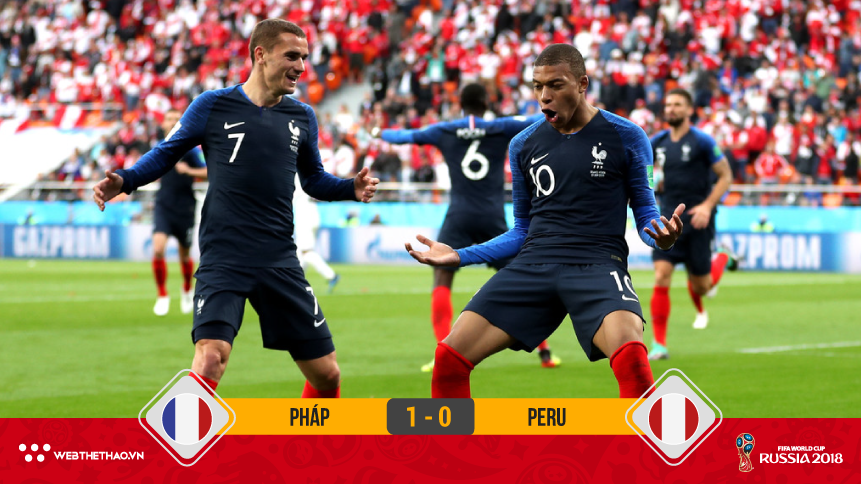 Mbappe ghi bàn thắng lịch sử, Pháp vượt qua Peru giành vé vào vòng 1/8