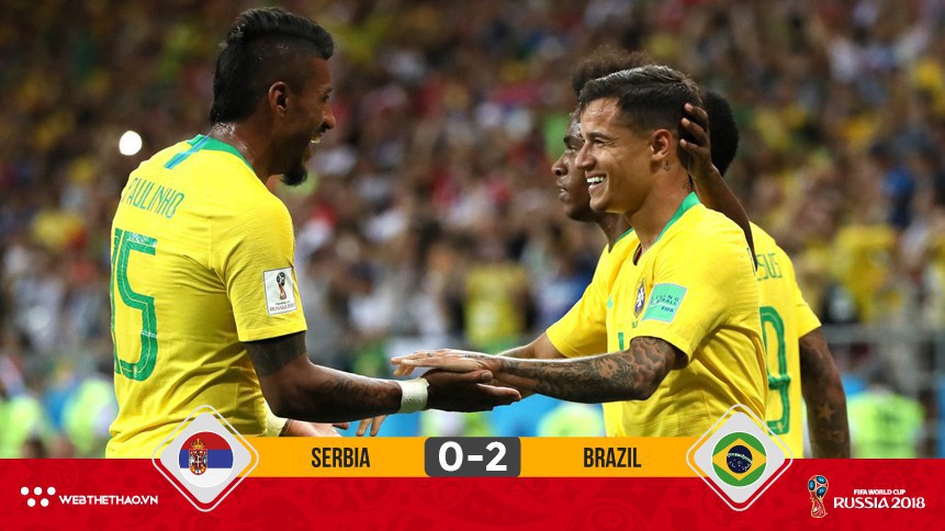 Coutinho kiến tạo siêu đẳng, Brazil hạ Serbia tiến vào vòng 1/8 gặp Mexico