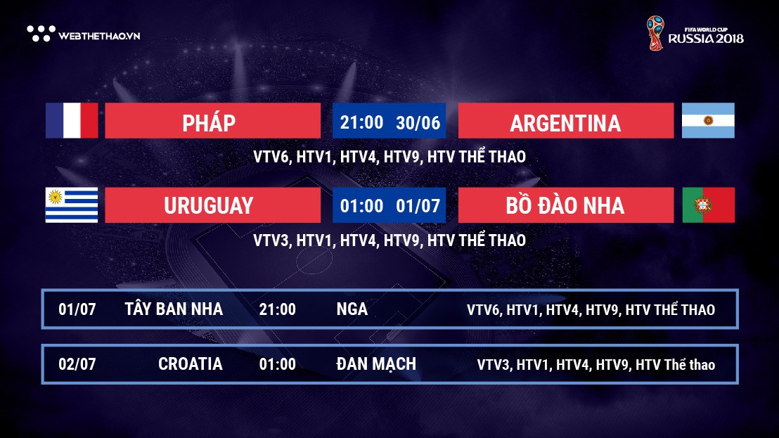Lịch thi đấu World Cup 2018 mới nhất hôm nay 30/06