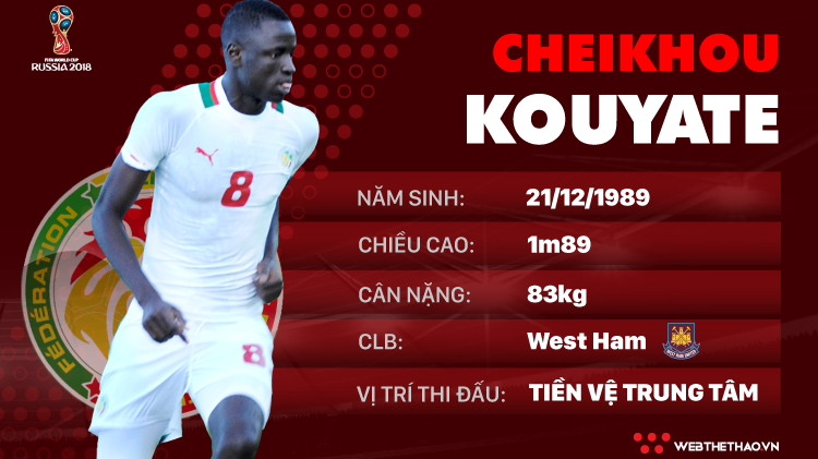 Thông tin cầu thủ Cheikhou Kouyate của ĐT Senegal dự World Cup 2018