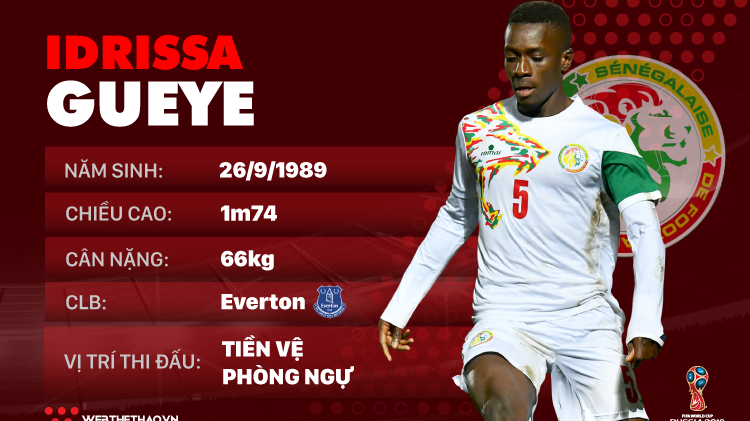 Thông tin cầu thủ Idrissa Gueye của ĐT Senegal dự World Cup 2018