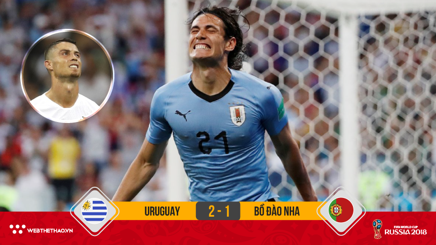 Edinson Cavani lập cú đúp, Uruguay tiễn Bồ Đào Nha và Ronaldo về nước