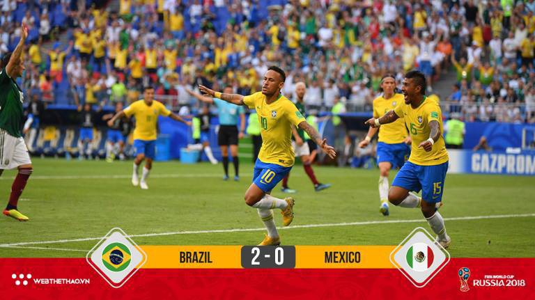 Neymar tỏa sáng, Brazil hạ gục Mexico tiến vào tứ kết