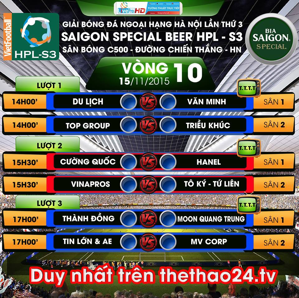 Truyền hình trực tiếp vòng 10 HPL-S3
