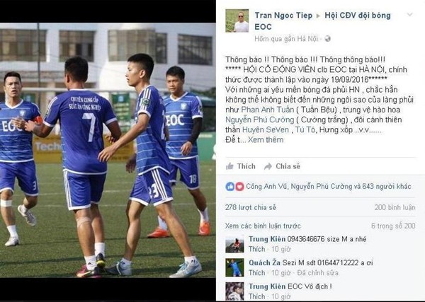 Các đội bóng phủi chuyên nghiệp từ áo cho các CĐV