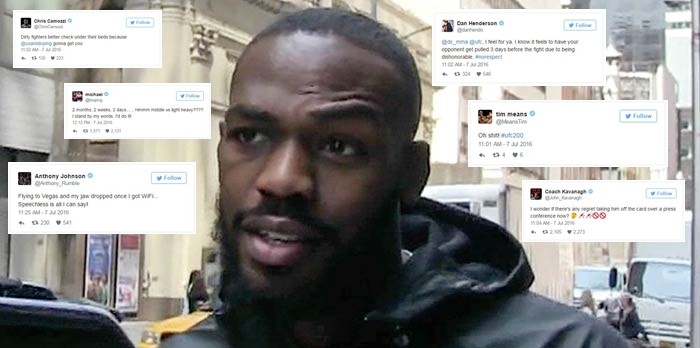 Phản ứng của giới MMA khi Jon Jones bị loại khỏi UFC 200