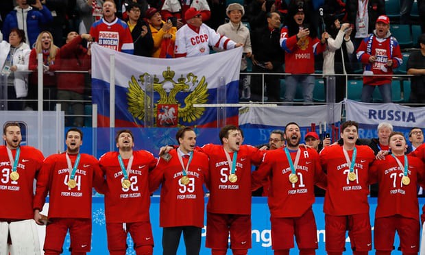 Đội tuyển hockey Nga đồng thanh hát quốc ca trong buổi lễ trao HCV ở Pyeongchang 2018 Đội tuyển hockey Nga đồng thanh hát quốc ca trong buổi lễ trao HCV ở Pyeongchang 2018