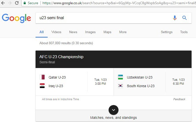 Google không tin U23 Việt Nam đánh bại U23 Iraq
