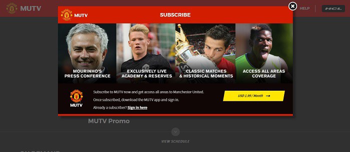 Muốn theo d&otilde;i c&aacute;c video tr&ecirc;n MUTV, người d&ugrave;ng phải trả ph&iacute; 1,99 USD/th&aacute;ng.