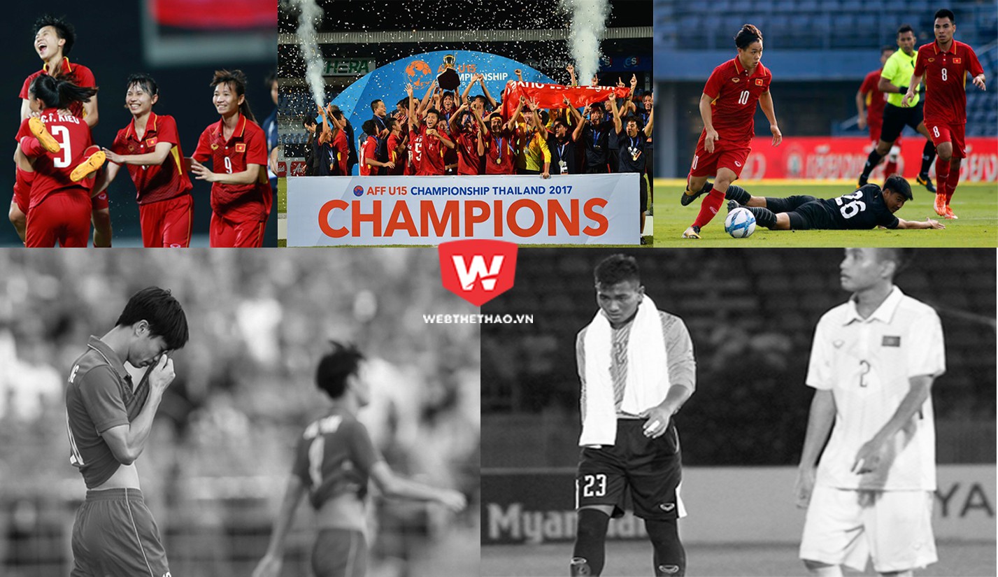 M&ocirc;n b&oacute;ng đ&aacute; nam tại SEA Games 29 v&agrave; Giải U18 Đ&ocirc;ng Nam &Aacute; nhận được kỳ vọng về th&agrave;nh t&iacute;ch cao nhưng đều l&agrave; những giải đấu thất bại của b&oacute;ng đ&aacute; Việt Nam trong năm 2017. H&igrave;nh ảnh: Trung Thu.