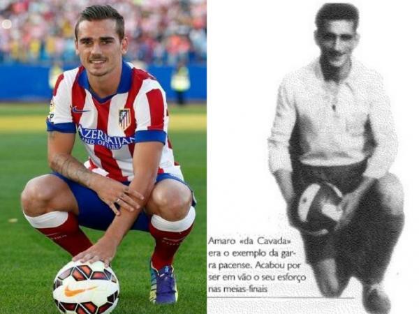 Antoine Griezmann v&agrave; &ocirc;ng nội Amaro Lopes của m&igrave;nh khi c&ograve;n l&agrave; cầu thủ ở Bồ Đ&agrave;o Nha