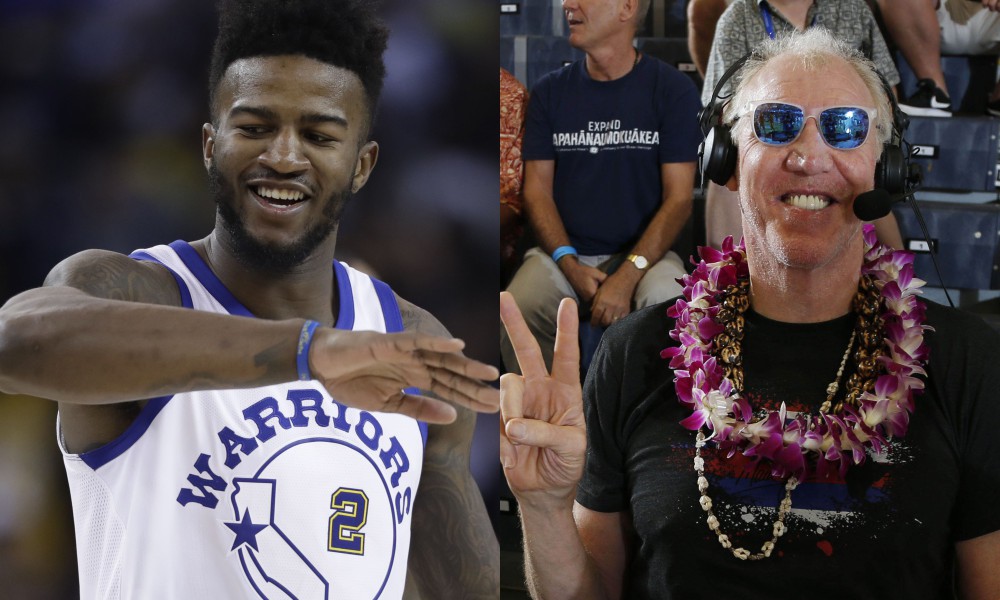 Jordan Bell (bên trái) đã tình cờ gặp gỡ Bill Walton. Jordan Bell (bên trái) đã tình cờ gặp gỡ Bill Walton.