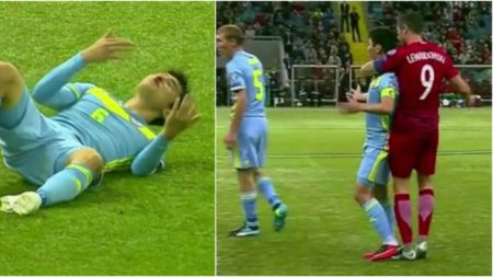 Lewandowski ra đòn võ trên sân với đối thủ