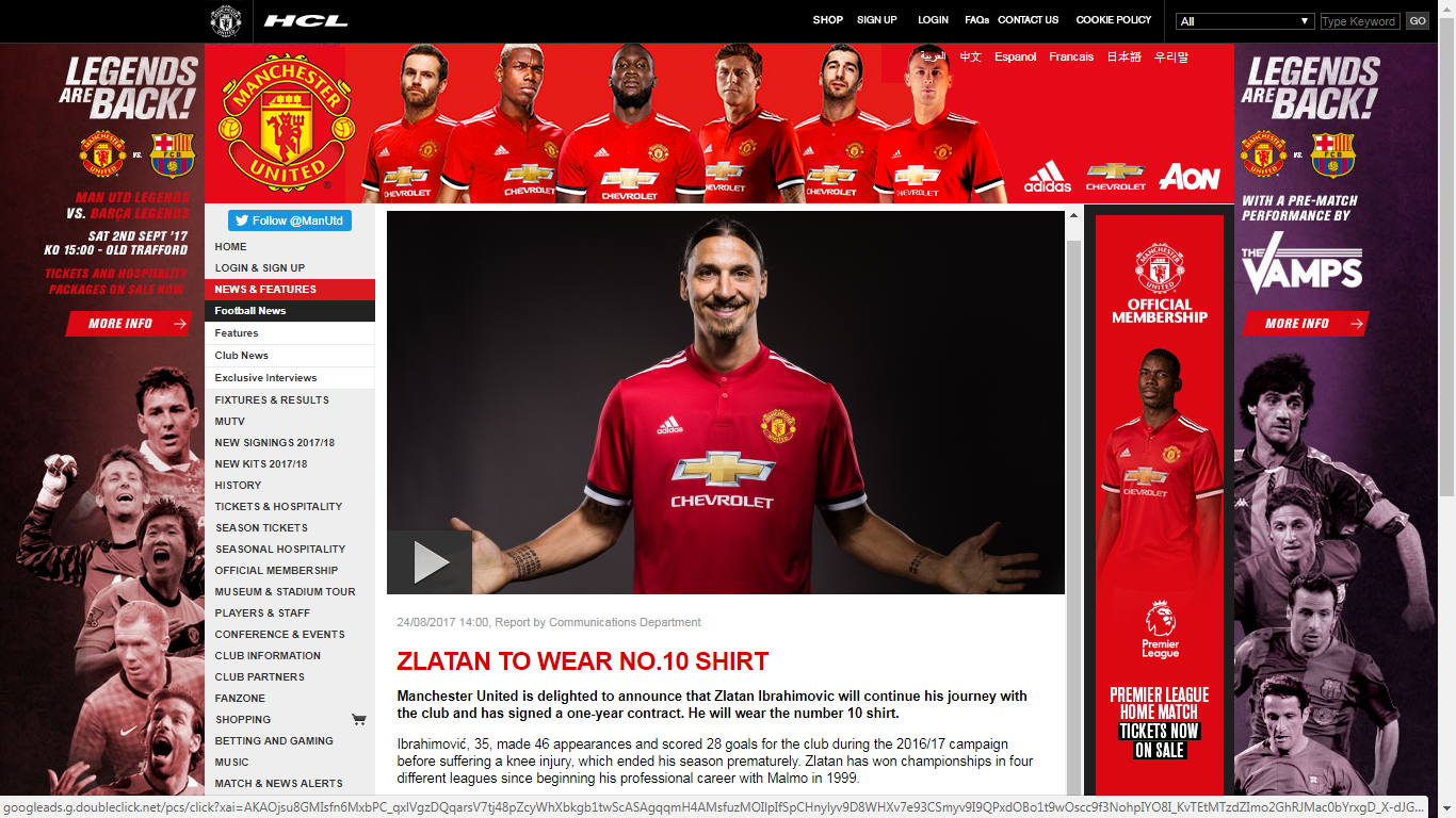 Trang chủ Man Utd xác nh&acirc;̣n tái ký hợp đ&ocirc;̀ng với Ibrahimovic