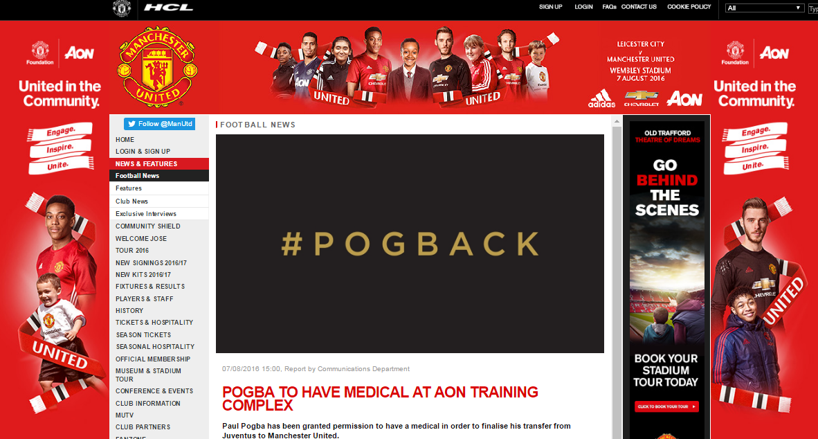 Man Utd xác nhận Pogba đang ở Manchester kiểm tra y tế