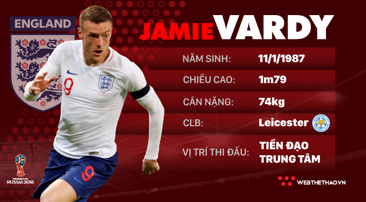 Thông tin cầu thủ Jamie Vardy của ĐT Anh dự World Cup 2018