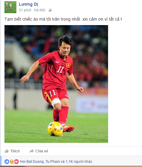 Lương ''dị'' n&oacute;i lời tạm biệt. Ảnh chụp m&agrave;n h&igrave;nh từ facebook c&aacute; nh&acirc;n của Th&agrave;nh Lương