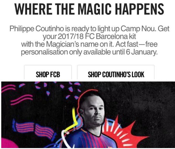 H&igrave;nh ảnh: Nike đ&atilde; nhanh nhẩu đăng b&aacute;n &aacute;o đấu Coutinho mặc ở Barca