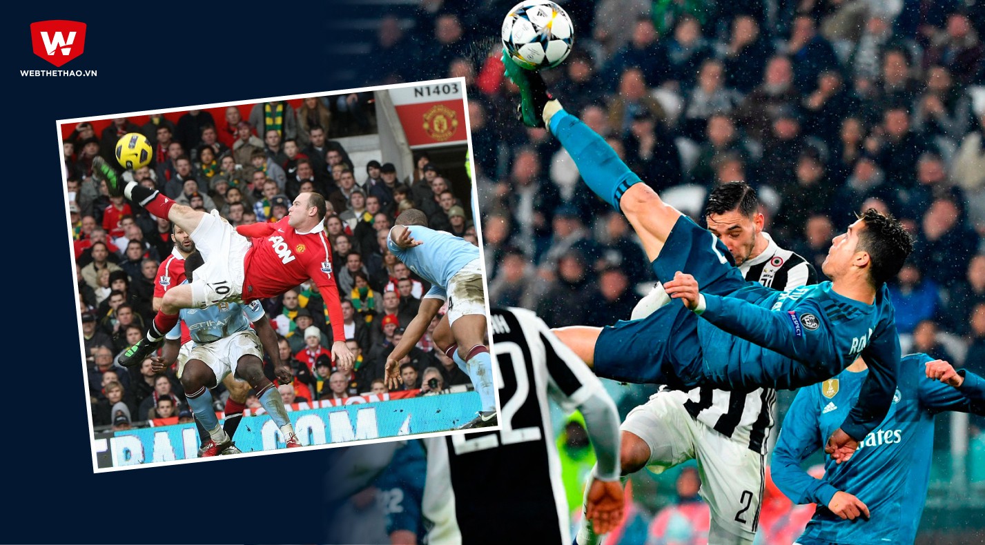 Bàn "xe đạp chổng ngược" của Ronaldo đẹp hơn siêu phẩm Rooney?