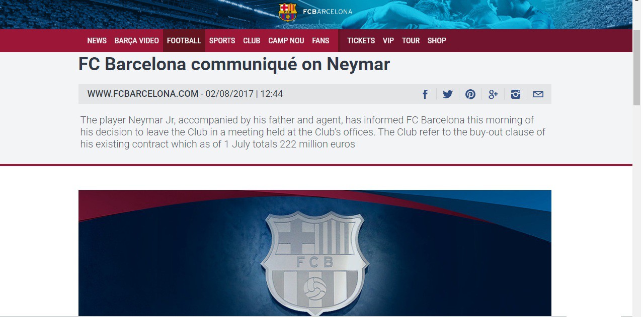Barca xác nhận Neymar yêu cầu được ra đi