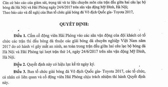CĐV Hải Phòng lần thứ hai bị cấm vào sân khách cổ vũ đội nhà