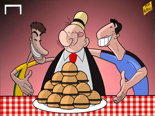 Suarez và Neymar cá cược bằng hamburger
