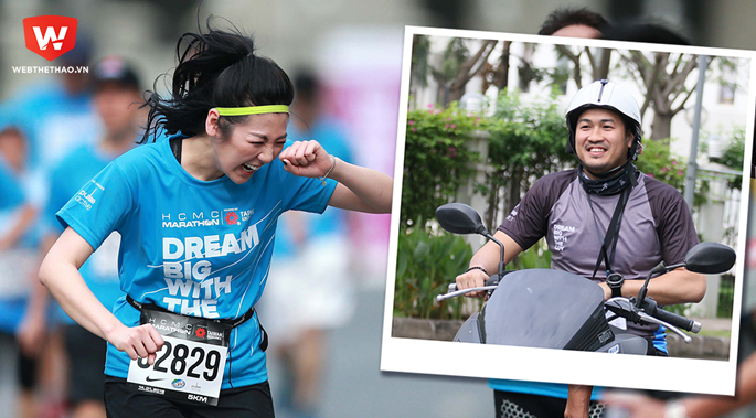 Á hậu Tú Anh mắc cỡ khi được Phillip Nguyễn "hộ tống" ở HCMC Marathon