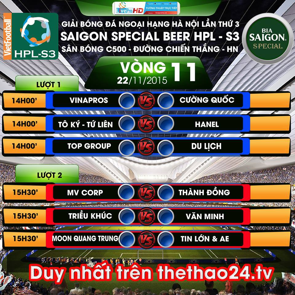 Truyền hình trực tiếp vòng 11 HPL-S3