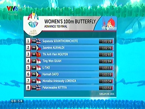 Ánh Viên vượt mặt Tao Li trên đường đua 100m bơi bướm