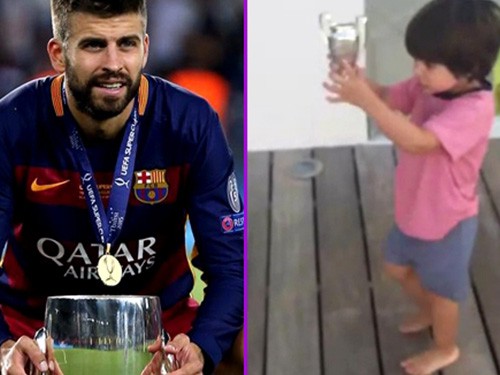 Con trai Pique ghi bàn rồi nâng cup cực đáng yêu