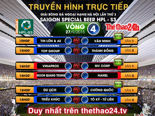 Truyền hình trực tiếp vòng 4 HPL-S3