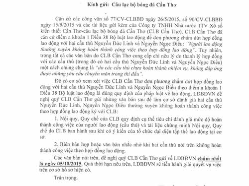 Vụ CLB XSKT.Cần Thơ bị cầu thủ kiện: VFF ra “tối hậu thư”