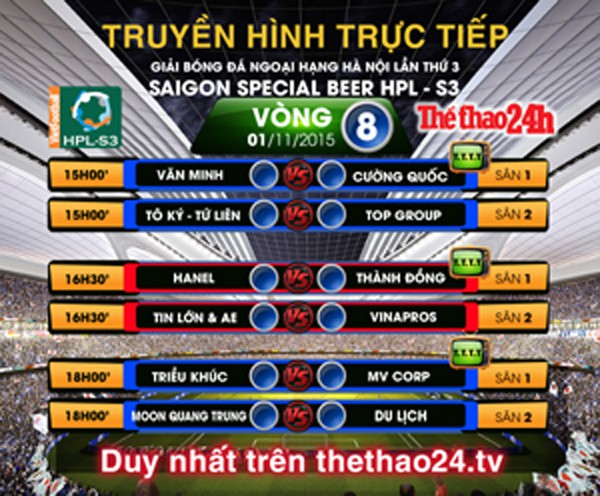 Truyền hình trực tiếp vòng 8 HPL-S3