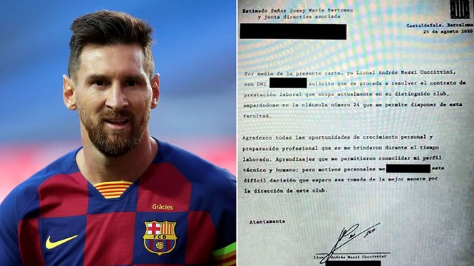 Bản burofax đ&ograve;i rời Barcelona của Messi được c&ocirc;ng bố