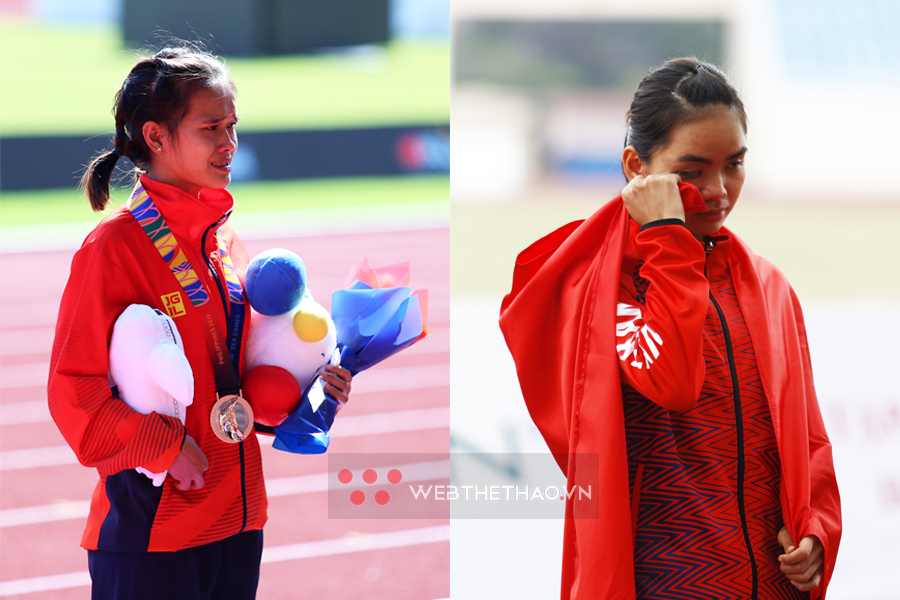 Ngọc Hoa t&aacute;i hiện h&igrave;nh ảnh đầy cảm x&uacute;c của Hồng Lệ ở nội dung marathon nữ SEA Games 31